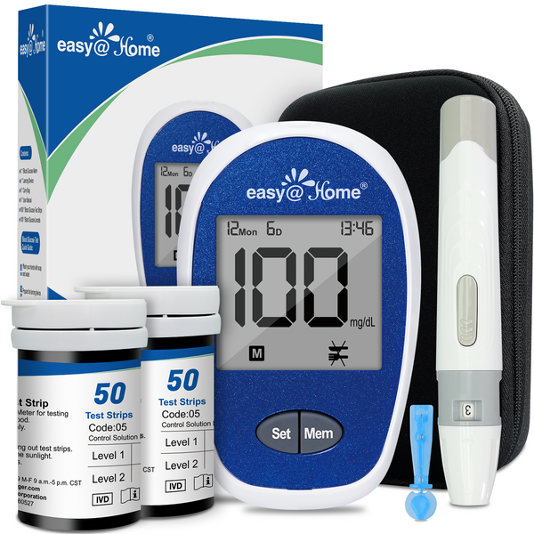 Easy@Home Blood Glucose Monitor Kit: Diabetes Testing Kit with 1 Lancing Device - 100 Test Strips and 100 Blood Lancets - Portable Blood Sugar Test Kit for Home Use EBG-100SL