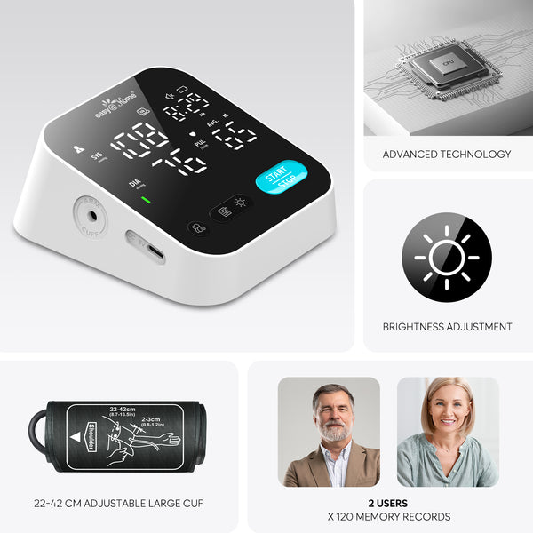 Blood Pressure Monitor for Home Use – Easy@Home Smart BP Machine with Free MyHeartPal App, Automatic Blood Pressure XL Cuff, LED Screen & Voice Function, Supports Apple & Android Devices | EBP-703T