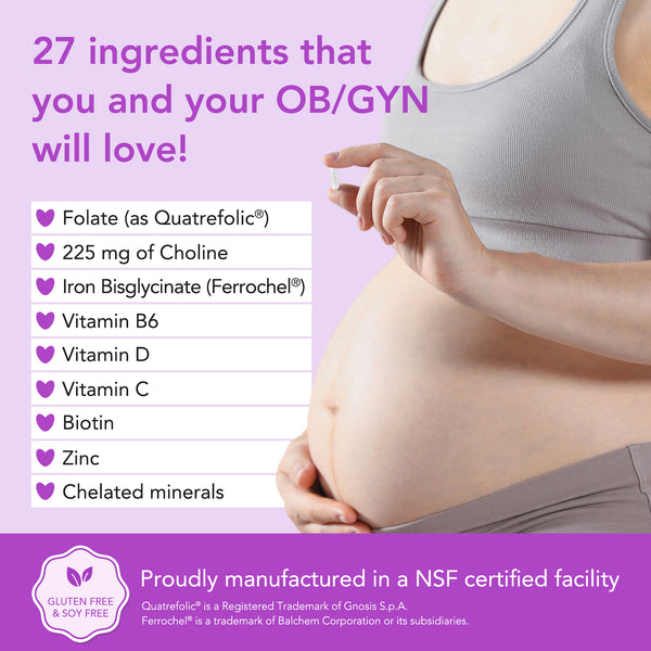 Premom Multivitamin for Women - Prenatal Formula Vitamin Supplements: Methyl Folate + Iron + Biotin + Zinc + 27 Nutrients, Choline + B Complex Conception Fertility Prenatal Vitamins