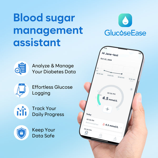 Easy@Home Wireless Glucose Monitor Kit - Blood Sugar Testing Kit with Free App GlucoseEase Includes 100 Glucometer Strips and 100 Blood Lancets, Large Display Diabetes Testing Kit
