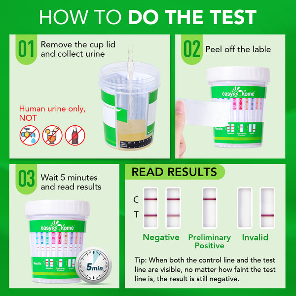 Easy@Home Drug Test Cup: Urine Drug Test Kits, Testing for AMP, BUP, BAR, BZO, COC, MET, MDMA, MOP 300, MTD, OXY, PCP, THC 50, Including Highly Sensitive THC Tests for Home Use, ECDOA3-6125B 1Pack