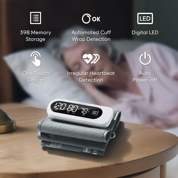 Bluetooth Wireless Blood Pressure Monitor for Home Use: Easy@Home Rechargeable BP Machine with Large Cuff, Free MyHeartPal App, One-Piece Design, Compact & Portable, iOS & Android Compatible, EBP-96B