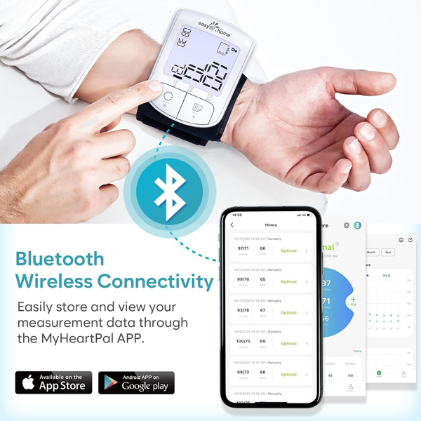 Automatic Wrist Blood Pressure Monitor: Easy@Home Bluetooth Smart Large Cuff BP Machine | Digital Sphygmomanometer| Heart Positioning Indicator | iOS & Android APP |  EBP-085