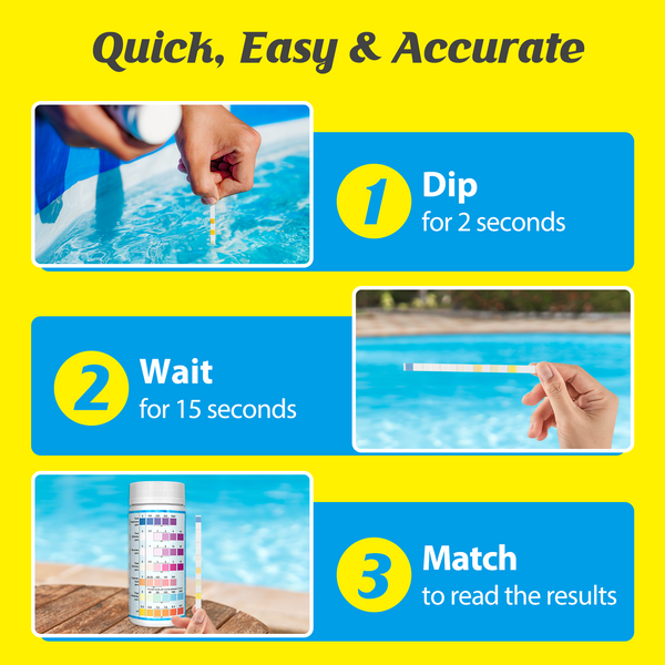 Easy@Home Pool Test Strips: 7-Way Spa Hot Tub Water Kit Instant Testing Ph Hardness Free Chlorine Bromine Cyanuric Acid Alkalinity, 100 Tests, 50 Strips Bottle/Refill -#EZWQ-S:100P