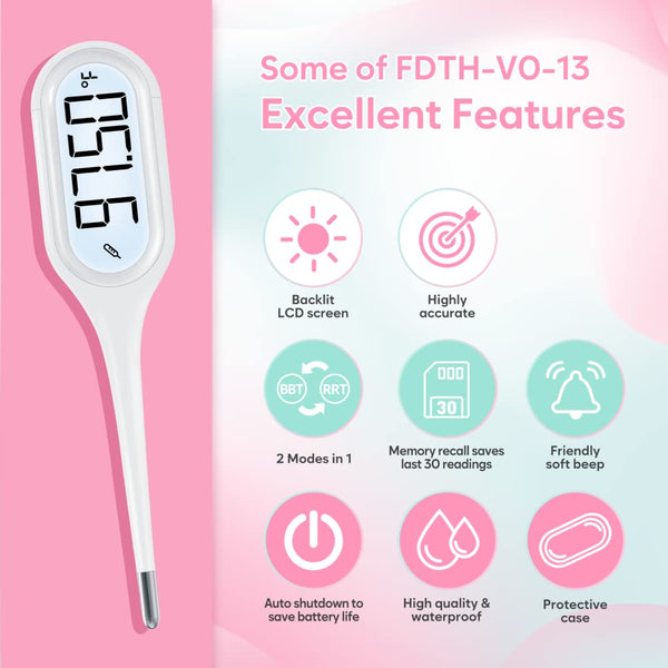 Digital Basal Body Thermometer: Easy@Home Accurate BBT for Ovulation Tracking & Fast Oral Thermometer with Large LCD Backlit Display | 1/100th Degree High Precision & Memory Recall | EBT-013