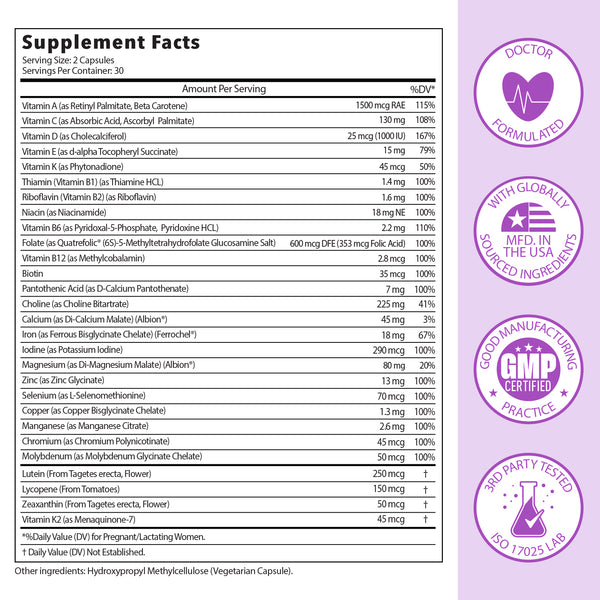 Premom Multivitamin for Women - Prenatal Formula Vitamin Supplements: Methyl Folate + Iron + Biotin + Zinc + 27 Nutrients, Choline + B Complex Conception Fertility Prenatal Vitamins