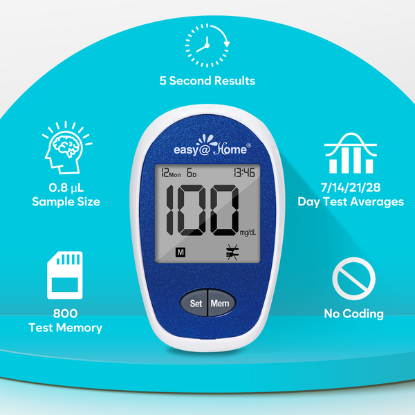 Easy@Home Blood Glucose Monitor Kit: Diabetes Testing Kit with 1 Lancing Device - 100 Test Strips and 100 Blood Lancets - Portable Blood Sugar Test Kit for Home Use EBG-100SL