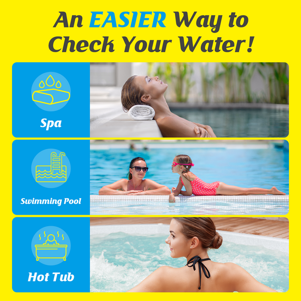 Easy@Home Pool Test Strips: 7-Way Spa Hot Tub Water Kit Instant Testing Ph Hardness Free Chlorine Bromine Cyanuric Acid Alkalinity, 100 Tests, 50 Strips Bottle/Refill -#EZWQ-S:100P