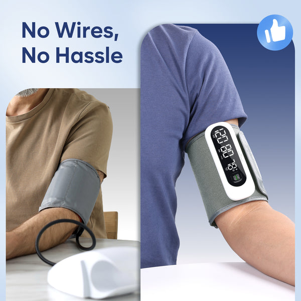 Bluetooth Wireless Blood Pressure Monitor for Home Use: Easy@Home Rechargeable BP Machine with Large Cuff, Free MyHeartPal App, One-Piece Design, Compact & Portable, iOS & Android Compatible, EBP-96B