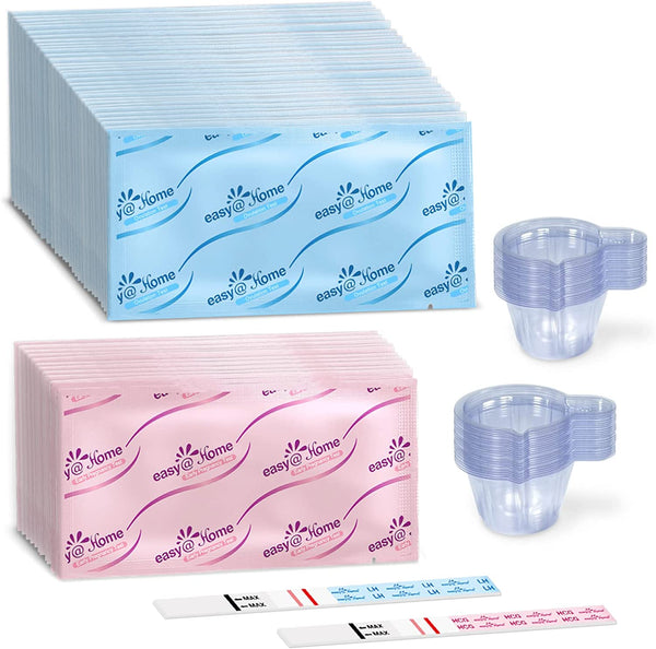 Easy@Home 100 Ovulation Test and 20 Pregnancy Test Strips, FSA Eligible Ovulation Test Kit Powered by Premom Ovulation Predictor Free iOS&Android APP,100LH +20HCG--Package May Vary