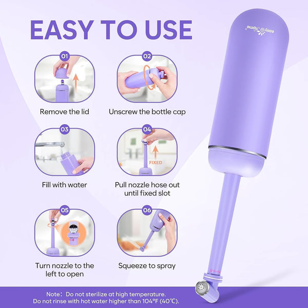 Portable Peri Bottle for Postpartum & Perineal Care: Easy@Home Handheld Bidet Perfect for Personal Hygiene Cleaning & Travel Friendly | 380ml Leakproof & Convenient Design | EPB-01 Purple