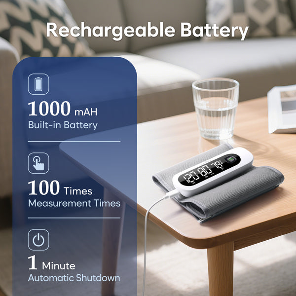 Bluetooth Wireless Blood Pressure Monitor for Home Use: Easy@Home Rechargeable BP Machine with Large Cuff, Free MyHeartPal App, One-Piece Design, Compact & Portable, iOS & Android Compatible, EBP-96B