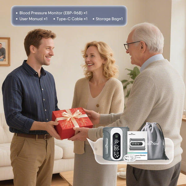 Bluetooth Wireless Blood Pressure Monitor for Home Use: Easy@Home Rechargeable BP Machine with Large Cuff, Free MyHeartPal App, One-Piece Design, Compact & Portable, iOS & Android Compatible, EBP-96B