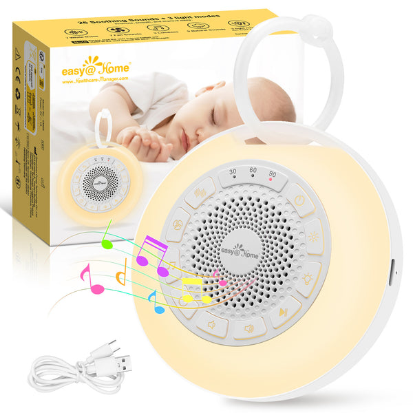 Easy@Home White Noise Machine: Portable Sleep Aid Babies with White Noise | Night Light | 26 Soothing Lullabies & Nature Sounds | 3 Timer Settings | 7 Colourful Lighting & USB