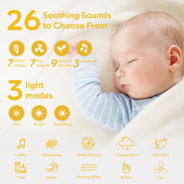 Easy@Home White Noise Machine: Portable Sleep Aid Babies with White Noise | Night Light | 26 Soothing Lullabies & Nature Sounds | 3 Timer Settings | 7 Colourful Lighting & USB