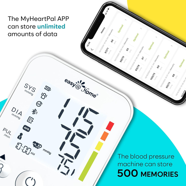Large Cuff Blood Pressure Machine: Easy@Home Bluetooth Enabled Smart Automatic Upper Arm Cuff Bp Monitor | Unlimited Memory and Sharing | App for iOS & Android | EBP-08B