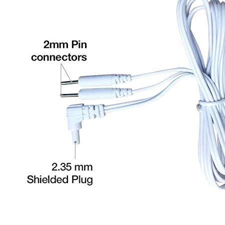 Easy@Home Replacement TENS Lead Wires, for EHE010/012pro,2.35mm Shielded Plug to Two 2mm Pin Connectors,2pc/Pack #EHE010-012(W)