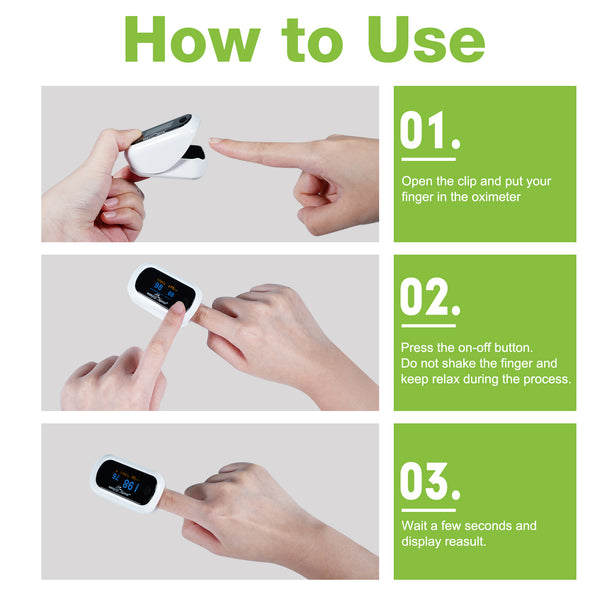 Easy@Home Fingertip Pulse Oximeter SpO2 Blood Oxygen Saturation Meter and Heart Rate Monitor, Rotatable OLED Display with Batteries Included, Portable Lanyard and Carrying Package-EHP035