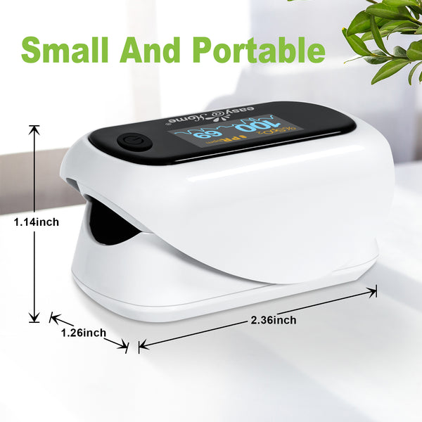Easy@Home Fingertip Pulse Oximeter SpO2 Blood Oxygen Saturation Meter and Heart Rate Monitor, Rotatable OLED Display with Batteries Included, Portable Lanyard and Carrying Package-EHP035