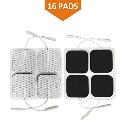 16 Pads of Easy@home 2"x 2" TENS Unit Reuseable Self Stick Carbon Electrode Pad - Non Irritating Design