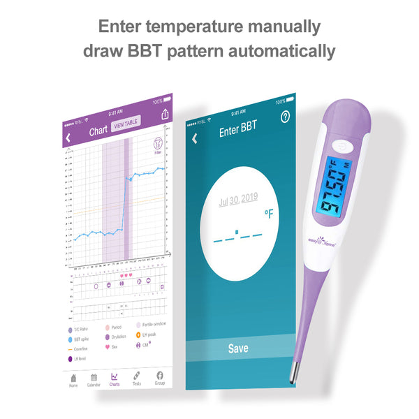 Easy@Home Digital Basal Thermometer with Large Backlight LCD Display, 1/100th Degree High Precision and Memory Recall, for Ovulation Tracking and Natural Family Planning, Upgraded EBT-100B-P (Purple)