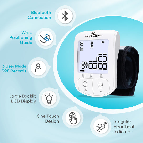 Automatic Wrist Blood Pressure Monitor: Easy@Home Bluetooth Smart Large Cuff BP Machine | Digital Sphygmomanometer| Heart Positioning Indicator | iOS & Android APP |  EBP-085