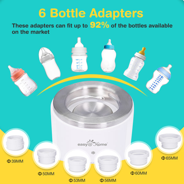 Portable Baby Warmer Bottle Milk: Easy@Home Warmer for Newborn Breastmilk and Formula with 6 Adapters 3 Minutes Fast Heating - Travel Bottle Warmer Fits in Any Storage Bag EMW001