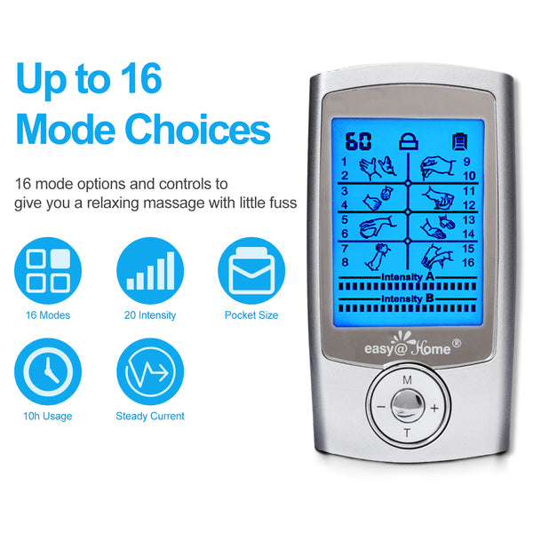 Easy@Home Rechargeable TENS Unit Muscle Stimulator, Electric Pain relief Pulse Massager with 16 EMS or TENS Massage Modes and 20 Intensity Levels - EHE029N