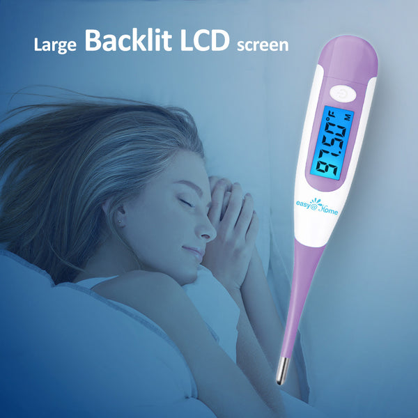 Easy@Home Digital Basal Thermometer with Large Backlight LCD Display, 1/100th Degree High Precision and Memory Recall, for Ovulation Tracking and Natural Family Planning, Upgraded EBT-100B-P (Purple)