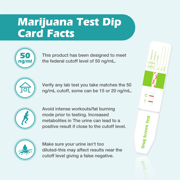 Easy@Home Marijuana Test Dip Card: Drug THC Urine Strips Kit for at Home Detox 50ng/mL Cutoff Level Over The Counter Use- Instant Testing Result in 5 Minutes - # EDTH-115