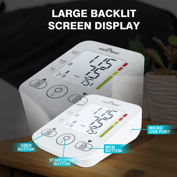 Large Cuff Blood Pressure Machine: Easy@Home Bluetooth Enabled Smart Automatic Upper Arm Cuff Bp Monitor | Unlimited Memory and Sharing | App for iOS & Android | EBP-08B