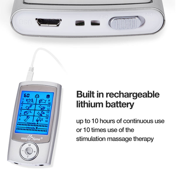Easy@Home Rechargeable TENS Unit Muscle Stimulator, Electric Pain relief Pulse Massager with 16 EMS or TENS Massage Modes and 20 Intensity Levels - EHE029N