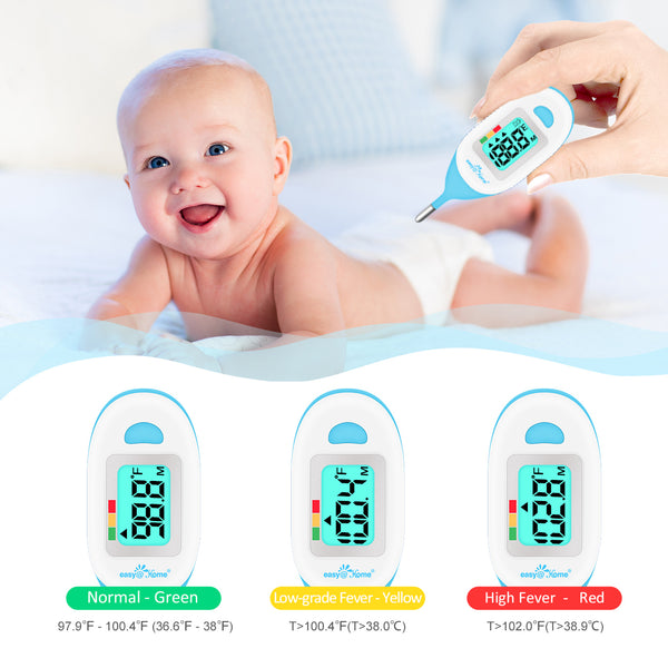 Baby Rectal Thermometer with Fever Indicator - Easy@Home Perfect Newborn and Infant Digital Thermometer with LCD Display Reading Body Temperature-Kid and Baby Item with Accurate Fast Reading - EMT-027