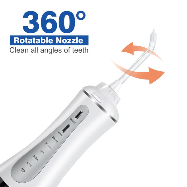 Water Dental Flosser Cordless for Teeth: Cordless Portable Easy@Home Oral Irrigator Cleaning 350ml with 5 Mode | 6 Jet Tips | Rechargeable IPX7 | Powerful Battery Life for Home Travel | EWF003