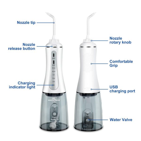 Water Dental Flosser Cordless for Teeth: Cordless Portable Easy@Home Oral Irrigator Cleaning 350ml with 5 Mode | 6 Jet Tips | Rechargeable IPX7 | Powerful Battery Life for Home Travel | EWF003