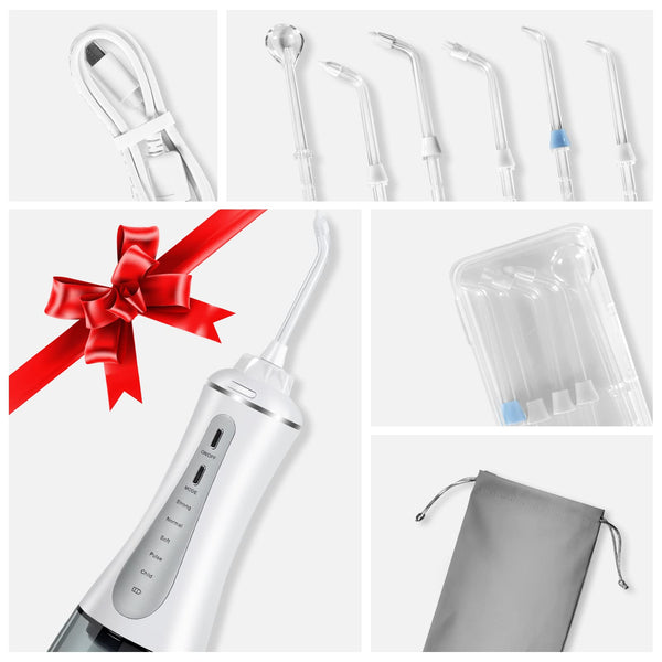 Water Dental Flosser Cordless for Teeth: Cordless Portable Easy@Home Oral Irrigator Cleaning 350ml with 5 Mode | 6 Jet Tips | Rechargeable IPX7 | Powerful Battery Life for Home Travel | EWF003