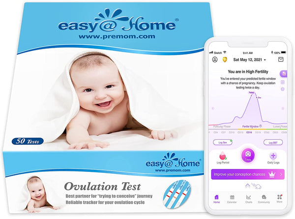 Easy@Home Ovulation Test Strips (50-Pack), FSA Eligible Ovulation Predictor Kit, Powered by Premom Ovulation Calculator iOS and Android APP, 50 LH Tests