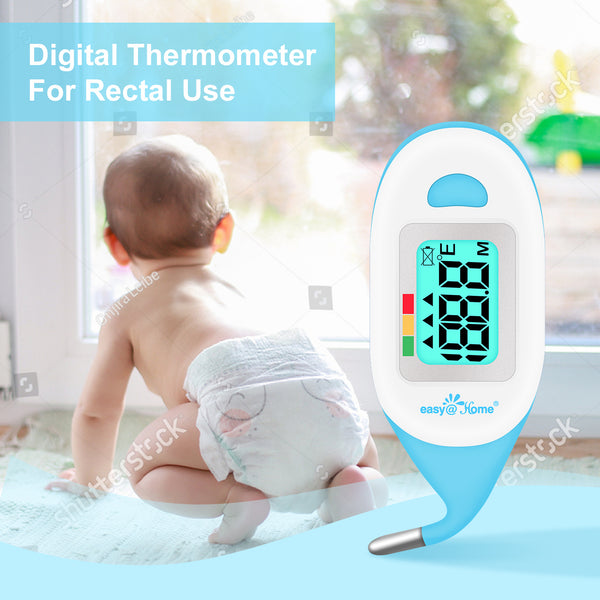 Baby Rectal Thermometer with Fever Indicator - Easy@Home Perfect Newborn and Infant Digital Thermometer with LCD Display Reading Body Temperature-Kid and Baby Item with Accurate Fast Reading - EMT-027