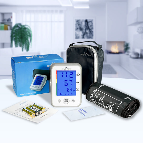 Large Cuff Easy@Home Digital Upper Arm Blood Pressure Monitor, 3-Color Hypertension Backlit Display & Pulse Meter-FDA Cleared for OTC, IHB Indicator, 2 User, FSA Eligible EBP-095L