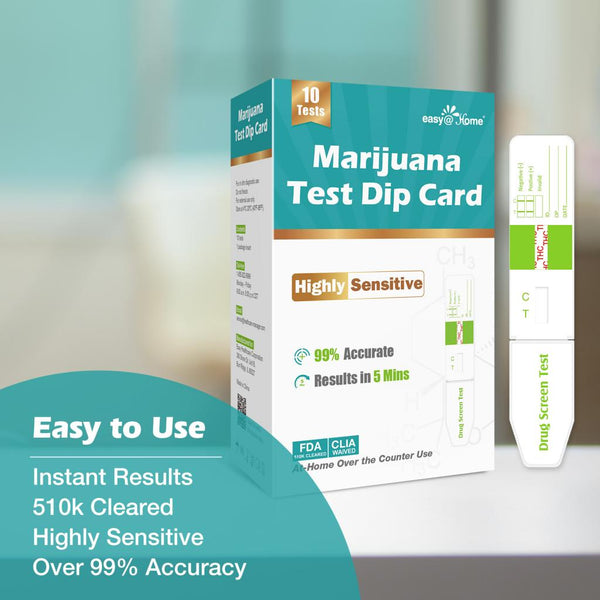 Easy@Home Marijuana Test Dip Card: Drug THC Urine Strips Kit for at Home Detox 50ng/mL Cutoff Level Over The Counter Use- Instant Testing Result in 5 Minutes - # EDTH-115