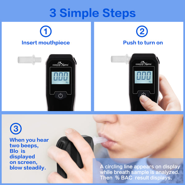 Easy@Home Breathalyzer, Professional-Grade Portable Fuel Cell Breath Alcohol Tester, Personal BAC Level Tracker Color Backlit Digital Notifications, 5 mouthpieces EAT-05FL