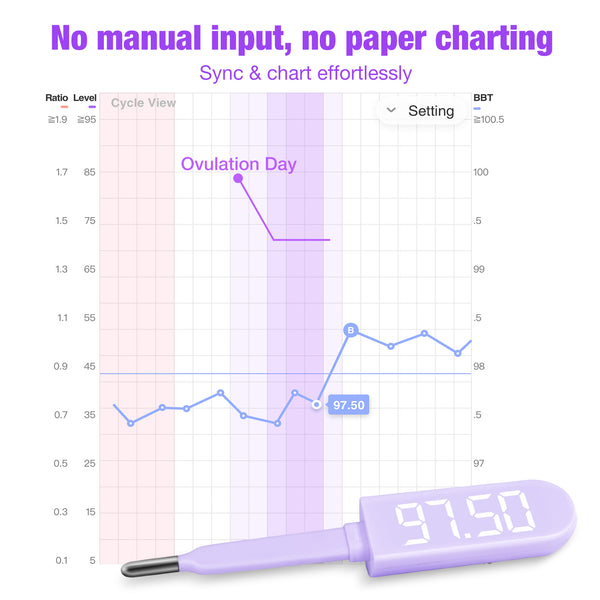 Easy@Home Basal Body Thermometer: Accurate BBT Thermometer for Ovulation - Bluetooth & USB Rechargeable & LED Display - 1/100th Degree High Precision and Memory Recall with Premom App - EBT089 Purple
