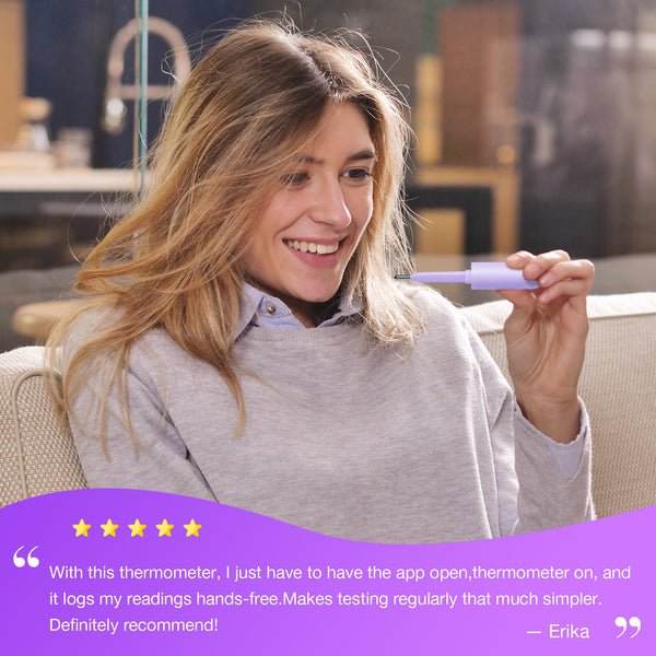 Easy@Home Basal Body Thermometer: Accurate BBT Thermometer for Ovulation - Bluetooth & USB Rechargeable & LED Display - 1/100th Degree High Precision and Memory Recall with Premom App - EBT089 Purple