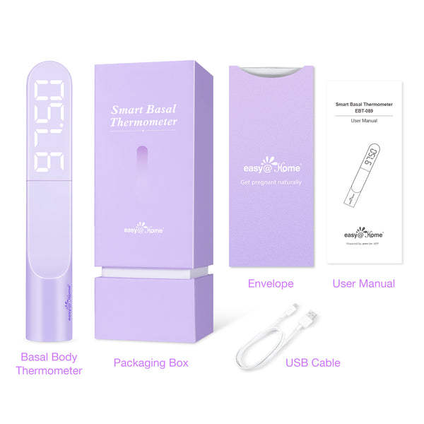 Easy@Home Basal Body Thermometer: Accurate BBT Thermometer for Ovulation - Bluetooth & USB Rechargeable & LED Display - 1/100th Degree High Precision and Memory Recall with Premom App - EBT089 Purple