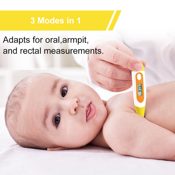 Digital Oral Thermometer for Adult and Kid, Easy@Home Body Temperature Thermometer with Fever Alarm，25 Seconds Fast Reading, EMT-021B-Yellow