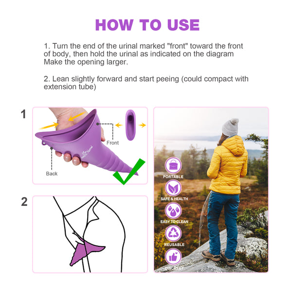 Portable Female Urination Device for Women: Easy@Home Silicone Female Urinal Device Pee Standing Up Funnel Reusable for Travel | Camping | Car | Outdoor | Hiking EUD408