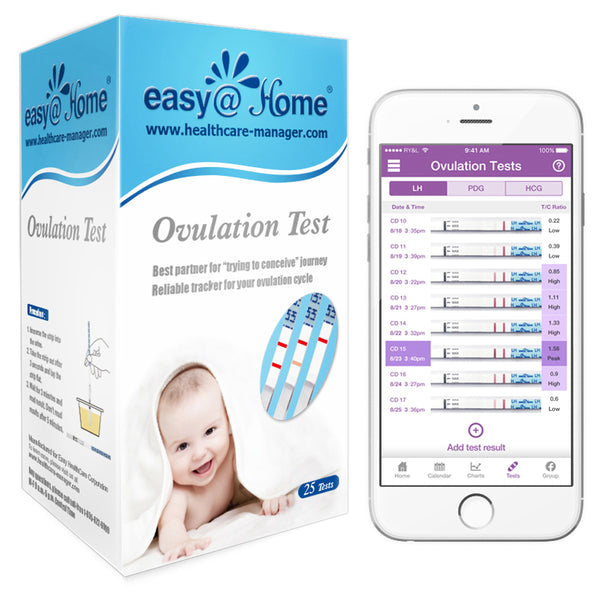 Easy@Home Ovulation Test Strips, 25 Pack Fertility Tests, Ovulation Predictor Kit, Powered by Premom Ovulation Predictor iOS and Android App, 25 LH Strips