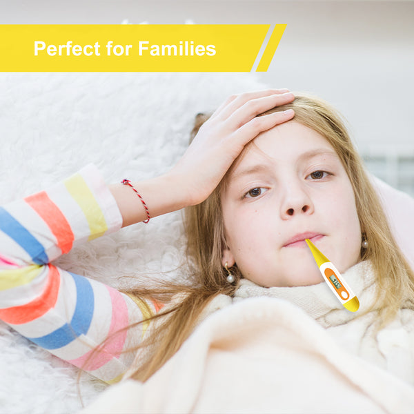 Digital Oral Thermometer for Fever Adults: Rectal, Underarm & Mouth, Accurate & Fast, Easy@Home Body Medical Temperature Thermometer for Baby Kids & Adult, EMT-021N-Yellow