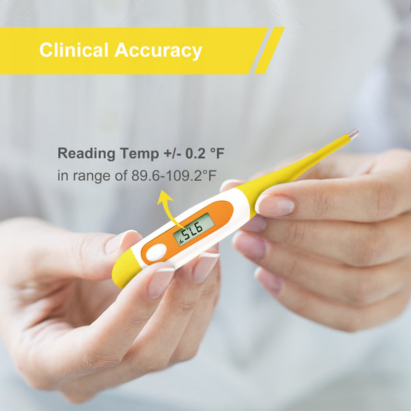 Digital Oral Thermometer for Adult and Kid, Easy@Home Body Temperature Thermometer with Fever Alarm，25 Seconds Fast Reading, EMT-021B-Yellow