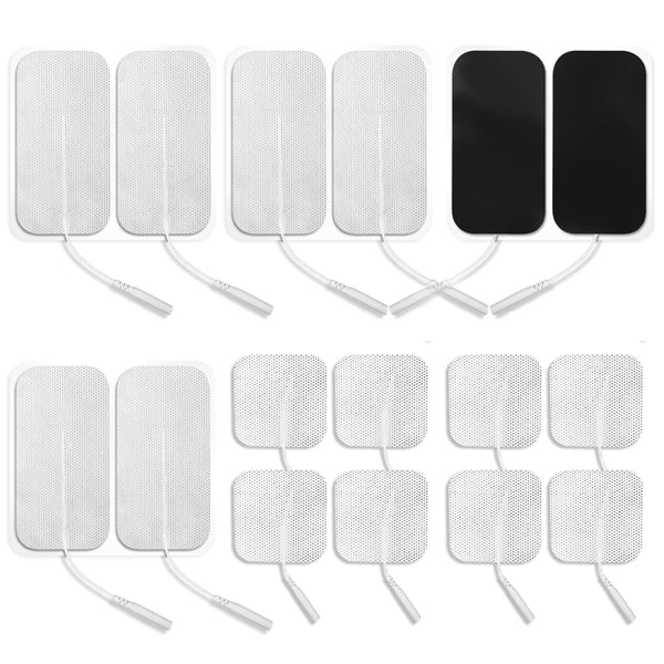 Easy@Home Tens Unit Self Stick Carbon Electrode Pads, Non Irritating Design 8 Pcs 2" x 4" Reusable Pads + 8 Pcs 2" x 2" Reusable Pads